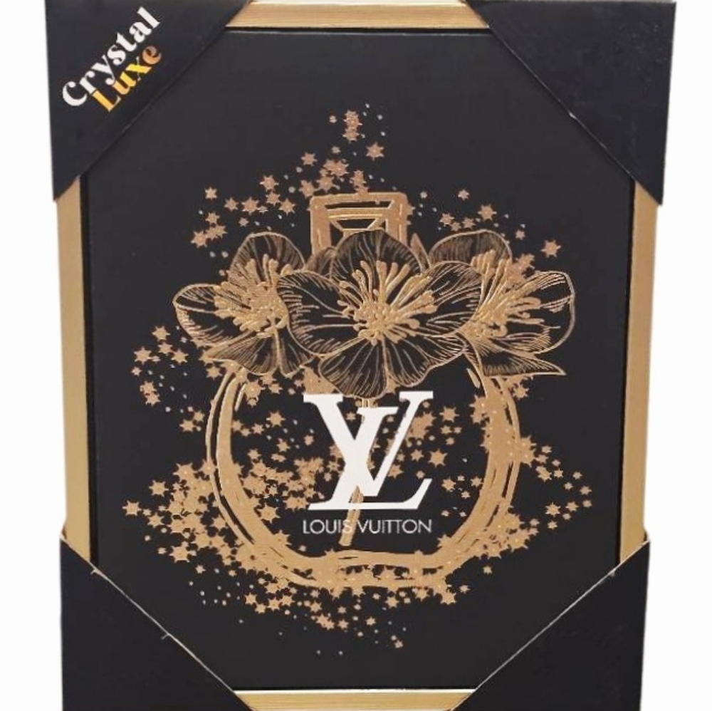 Crystal Luxe Louis Vuitton Floral Bottle Framed Canvas Wall Decor